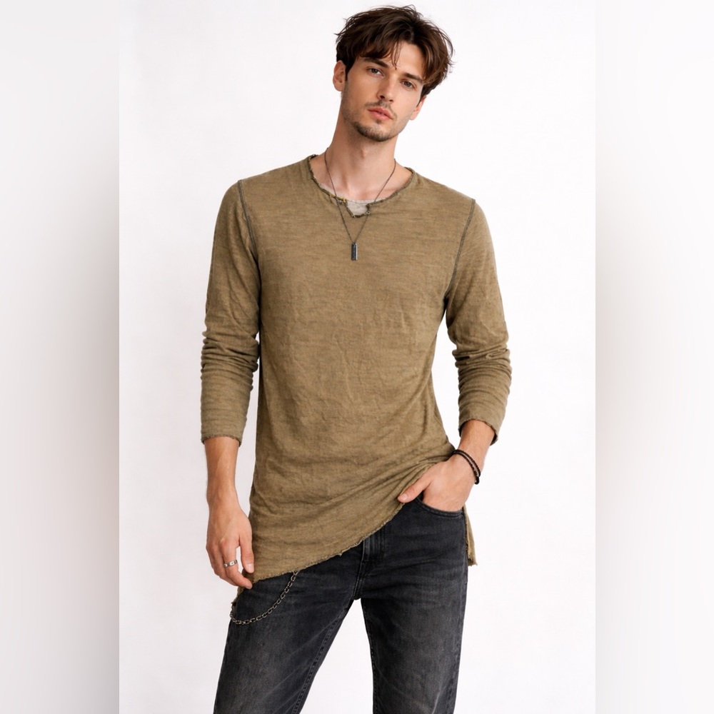 Takeo Kikuchi Japanese Designer Asymmetrical Raw Hem Long Sleeve